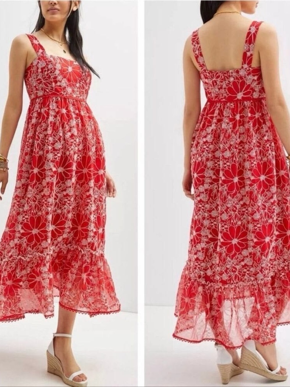 Sachin + Babi Red Floral Maxi Dress with White Print